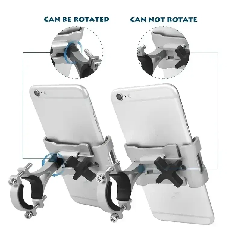 Color: black - 360 Rotate Metal Motorcycle Bicycle Phone Holder Aluminum Alloy Anti-slip Bracket Support GPS Clip Bike Phone Stand for iPhone