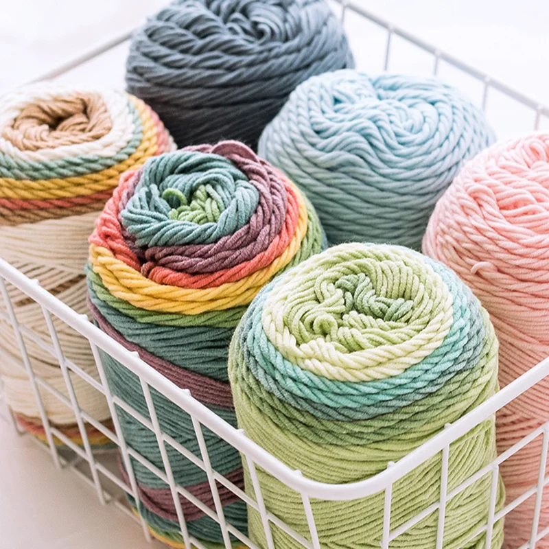 Color: Orange - (1pc)5-strand Milk Cotton Segment Dyed Rainbow Cotton Hand Woven Wool Scarf Pillow Blanket Material Wool