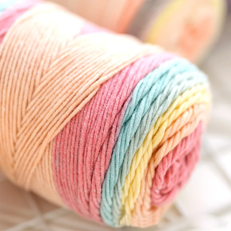 Color: Orange - (1pc)5-strand Milk Cotton Segment Dyed Rainbow Cotton Hand Woven Wool Scarf Pillow Blanket Material Wool