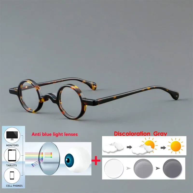 Frame Color: Emerald Green, Eye Prescription: +350 - VCKA Photochromic Acetate Myopia Glasses Men Retro Small Round Frames Women Custom prescription Anti-Blue  Eyewear -0.5 TO -10