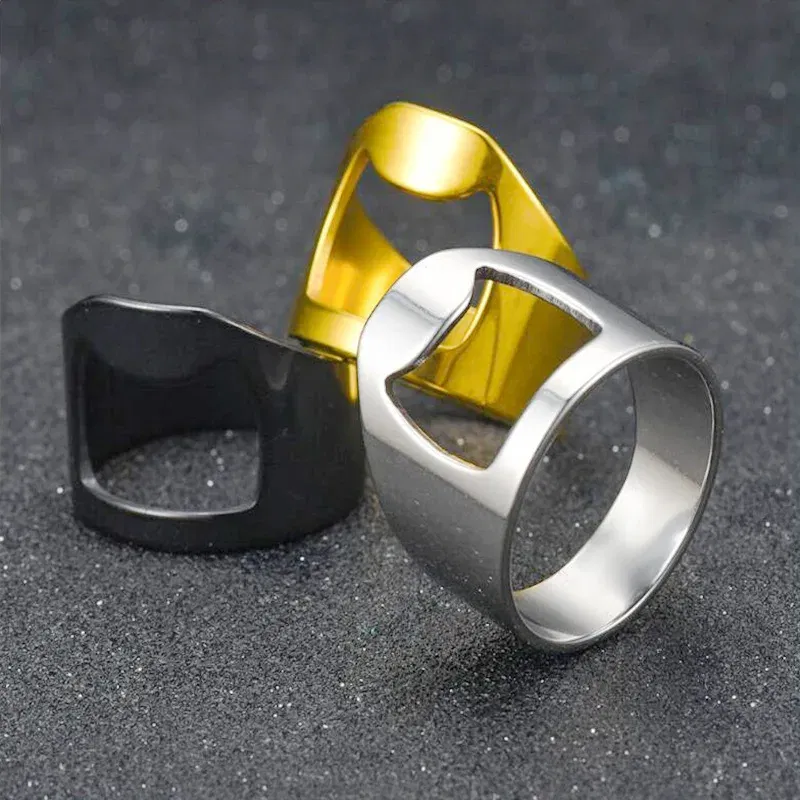 Main Stone Color: Red, Ring Size: 10 - VIVILADY Titanium Stainless Steel Creative Bottle Opener Ring Jewelry For Unisex Punk Simple Fashion Party Bar Gift Wholesale
