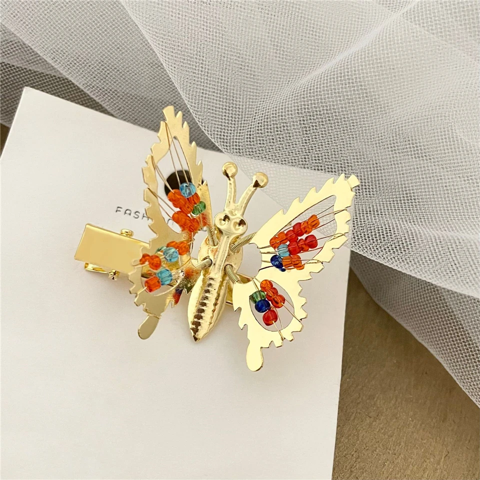 Color: Yellow - New Metal Gold Hollow Butterfly Hairpins For Women Girls Handmade Hair Ornament Clip Barrette Headband Fashion Hair Accessories
