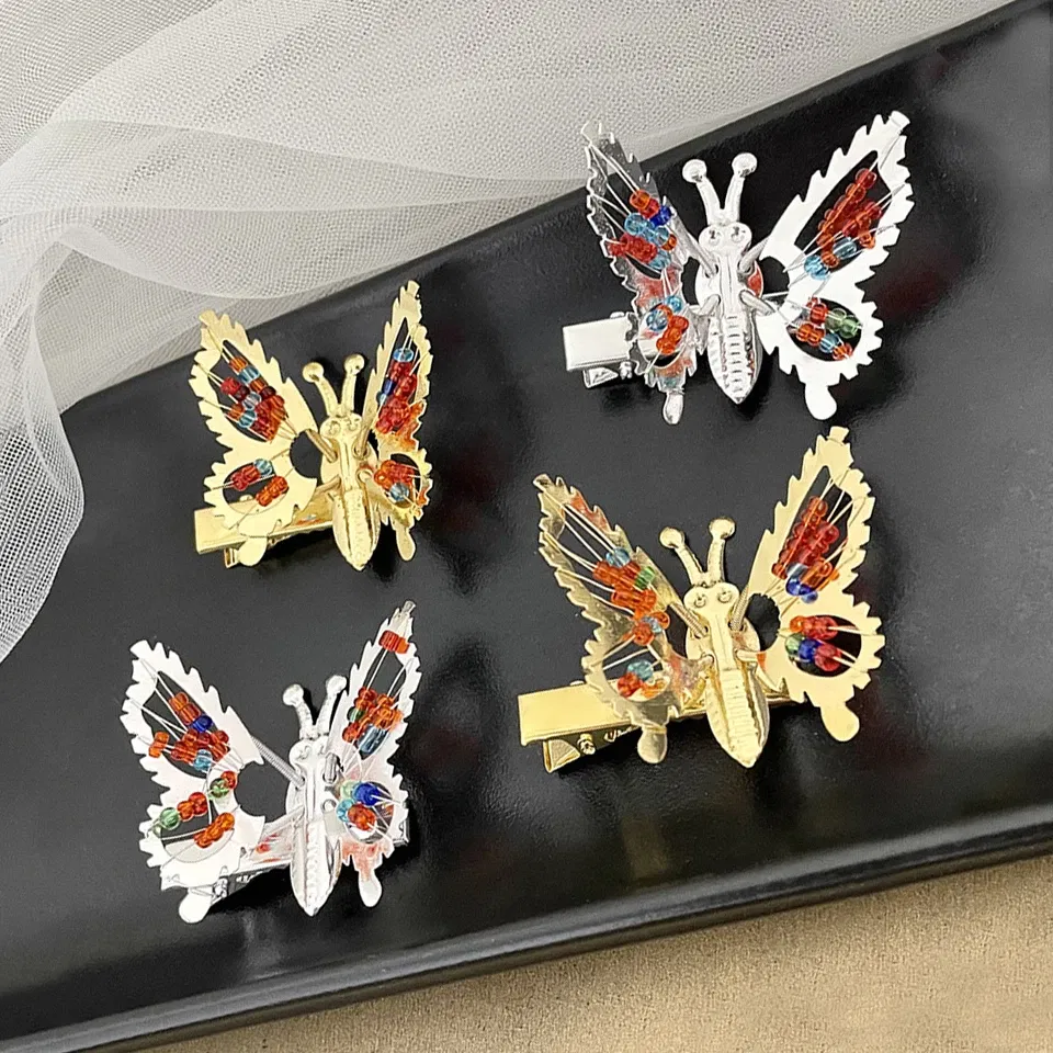 Color: Yellow - New Metal Gold Hollow Butterfly Hairpins For Women Girls Handmade Hair Ornament Clip Barrette Headband Fashion Hair Accessories