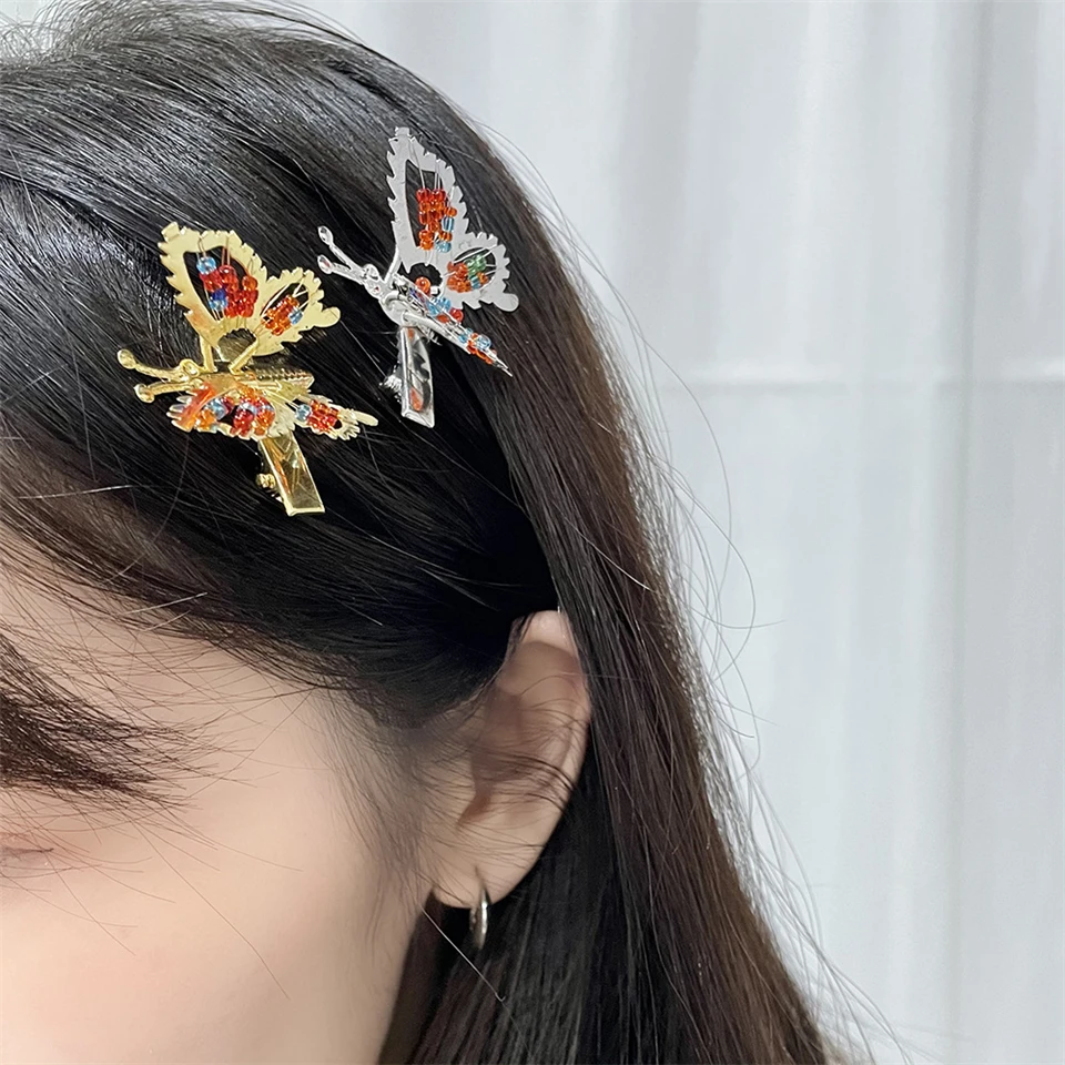 Color: Yellow - New Metal Gold Hollow Butterfly Hairpins For Women Girls Handmade Hair Ornament Clip Barrette Headband Fashion Hair Accessories