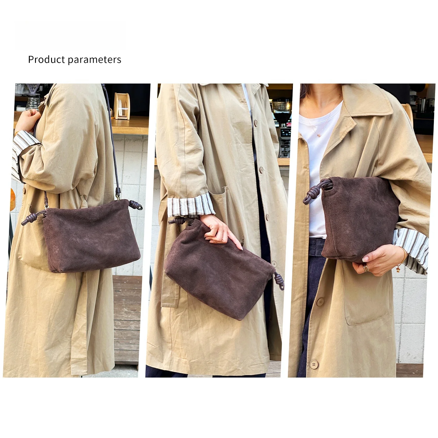Retro Suede Cowhide Square Bag For Women New Fashion Matte Drawstring Cloud Bag Fashion Single Shoulder Crossbody Bag
