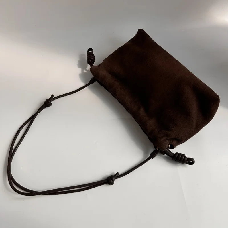 Retro Suede Cowhide Square Bag For Women New Fashion Matte Drawstring Cloud Bag Fashion Single Shoulder Crossbody Bag
