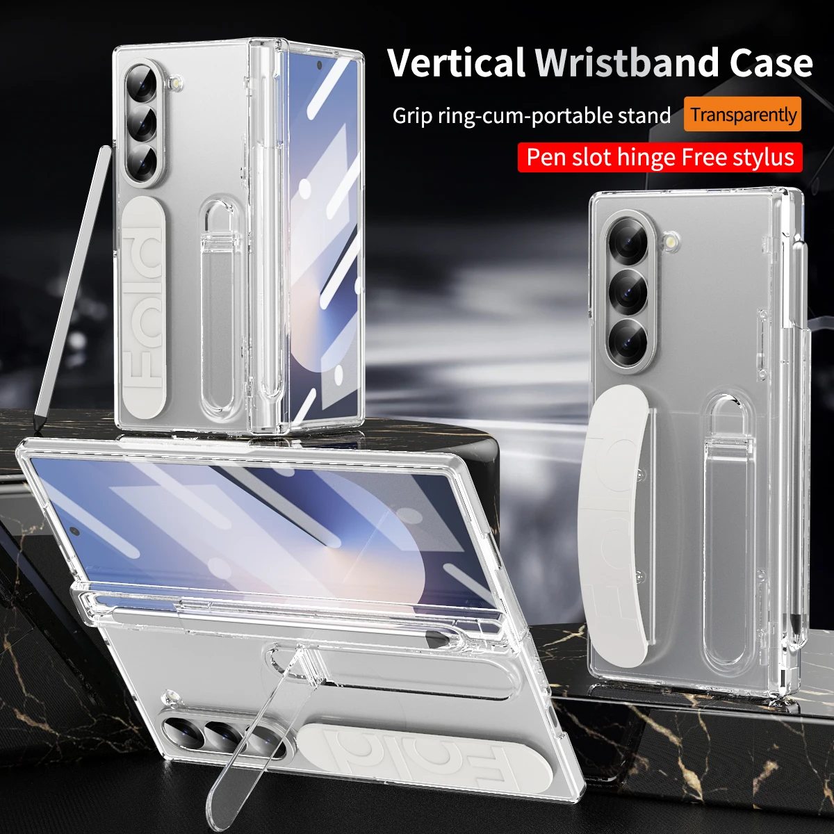 Color: Blue, Material: Denim - Touch Pen Case For Samsung Galaxy Z Fold 6 5 4 3 Skin Friendly Folding Hinge with Elastic Wrist Band Screen Tempered Film Cover