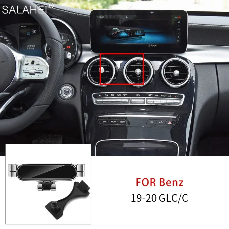 Color Name: Blue - Gravity Car Mobile Phone Holder GPS Support For Mercedes Benz C Class 2019 W205 C180 C250 C300 GLC X253 2019 2020 For Iphone