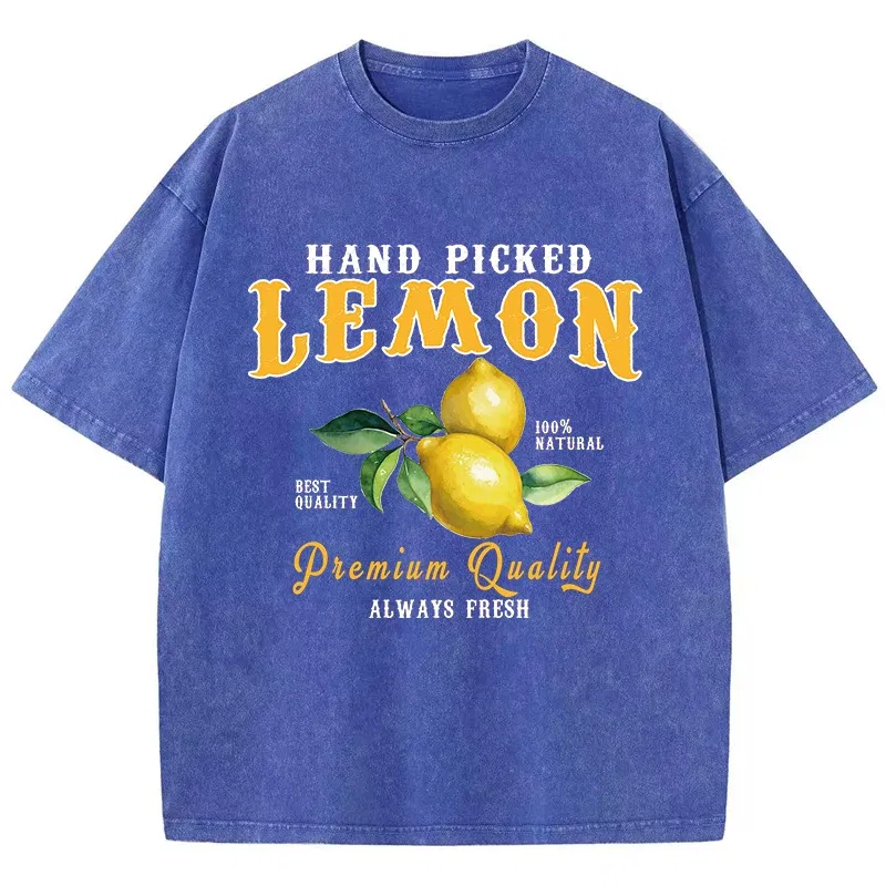 Color: green, Size: L - Summer Lemon Washed T-Shirts Womens Cotton Oversized O-Neck T Shirts Fresh Fruit Prints Tops Casual Short Sleeve Woman Clothes
