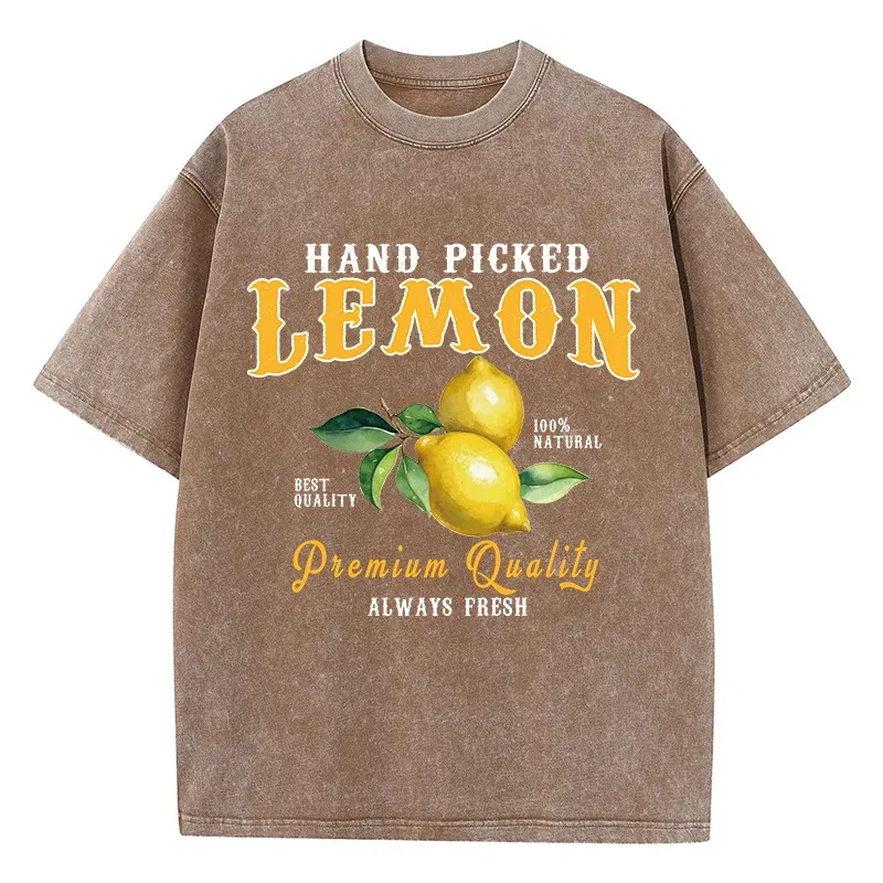 Color: green, Size: L - Summer Lemon Washed T-Shirts Womens Cotton Oversized O-Neck T Shirts Fresh Fruit Prints Tops Casual Short Sleeve Woman Clothes