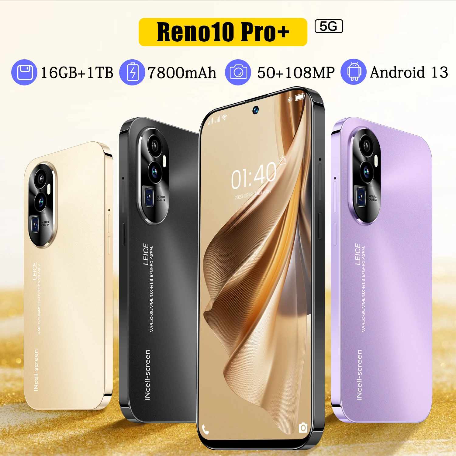 Color: CRIMSON, Bundle: bundle 18 - 2025 New Reno 10 Pro Smartphone 7.3 inch Full Screen 5G Cell Phone 16TB+1TB 7800mAh Mobile Phones 108MP Global Version Celulares