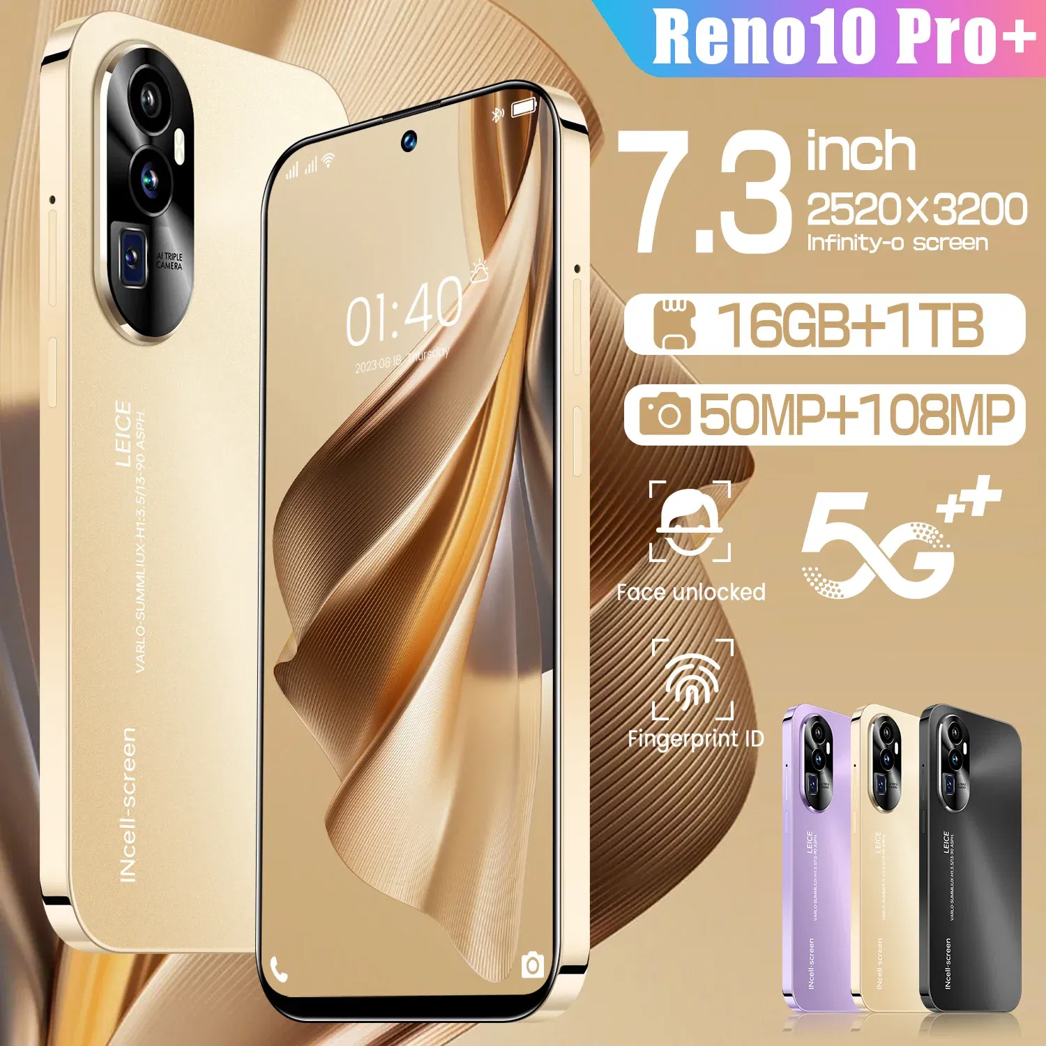 Color: CRIMSON, Bundle: bundle 18 - 2025 New Reno 10 Pro Smartphone 7.3 inch Full Screen 5G Cell Phone 16TB+1TB 7800mAh Mobile Phones 108MP Global Version Celulares