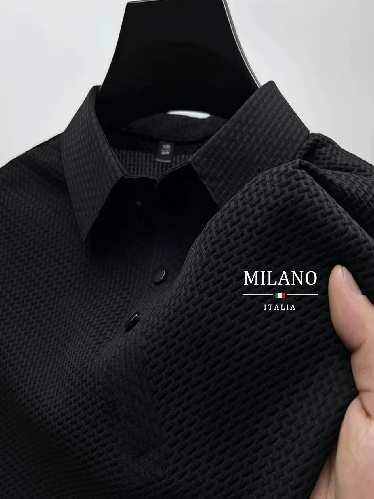 Color: SKY BLUE, Size: L - Classic men's casual POLO shirt soft and breathable MILAN pattern quick-drying top T-shirt