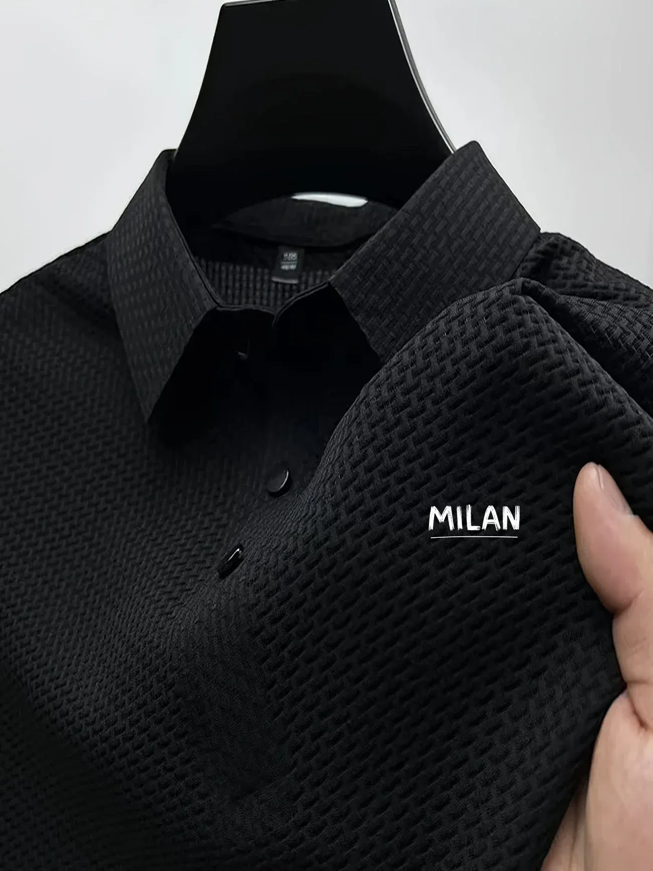 Color: SKY BLUE, Size: L - Classic men's casual POLO shirt soft and breathable MILAN pattern quick-drying top T-shirt