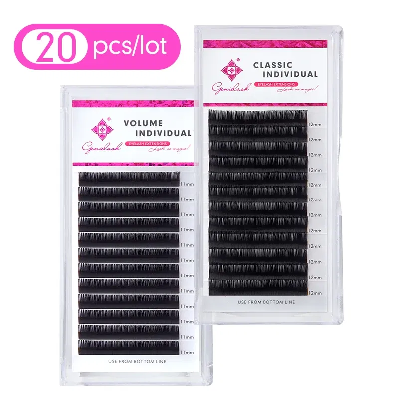 Curl: D, Thickness: 0.05mm, Length: 7mm - Genie 20pcs/lot All Sizes Mink individual lash Extensions hybrid set volume eyelash extensions mega volume individual eyelashes