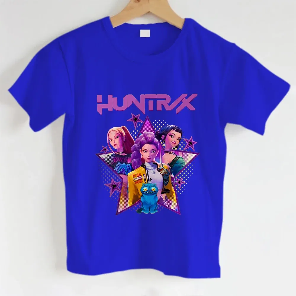 Color: black, Kid Size: 4T - KPOP Hunters Anime series pattern Girl T-shirt, Huntrix girl Group cute T-shirt