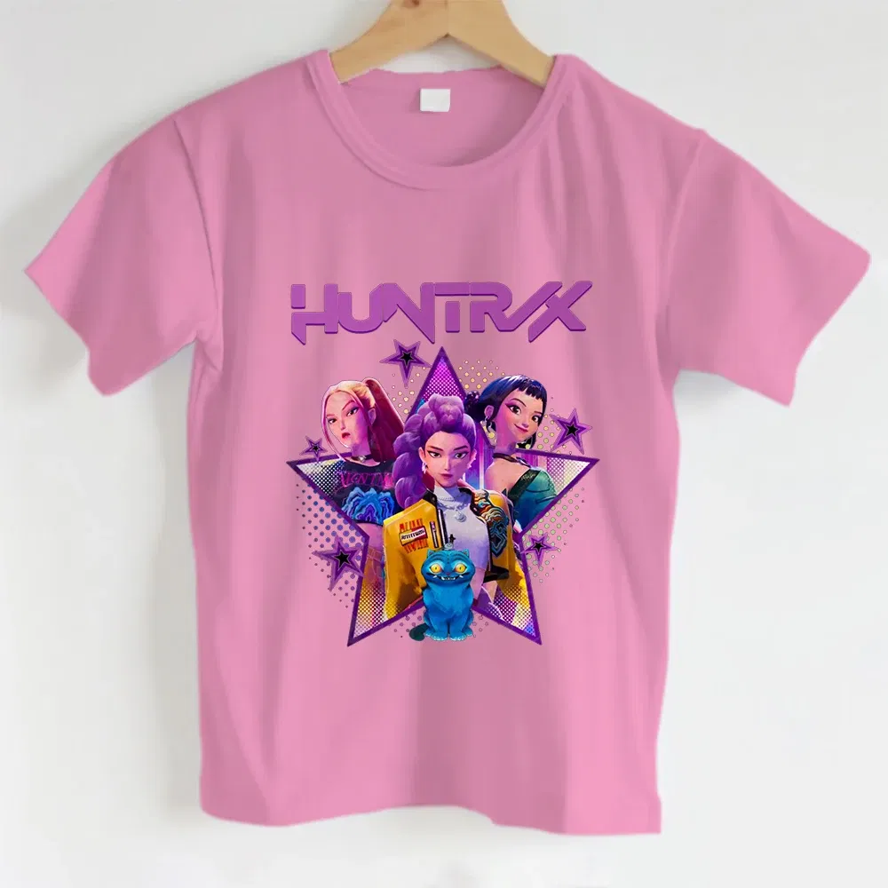 Color: black, Kid Size: 4T - KPOP Hunters Anime series pattern Girl T-shirt, Huntrix girl Group cute T-shirt