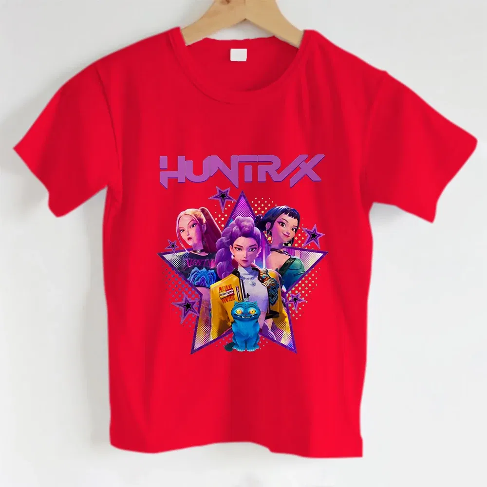 Color: black, Kid Size: 4T - KPOP Hunters Anime series pattern Girl T-shirt, Huntrix girl Group cute T-shirt