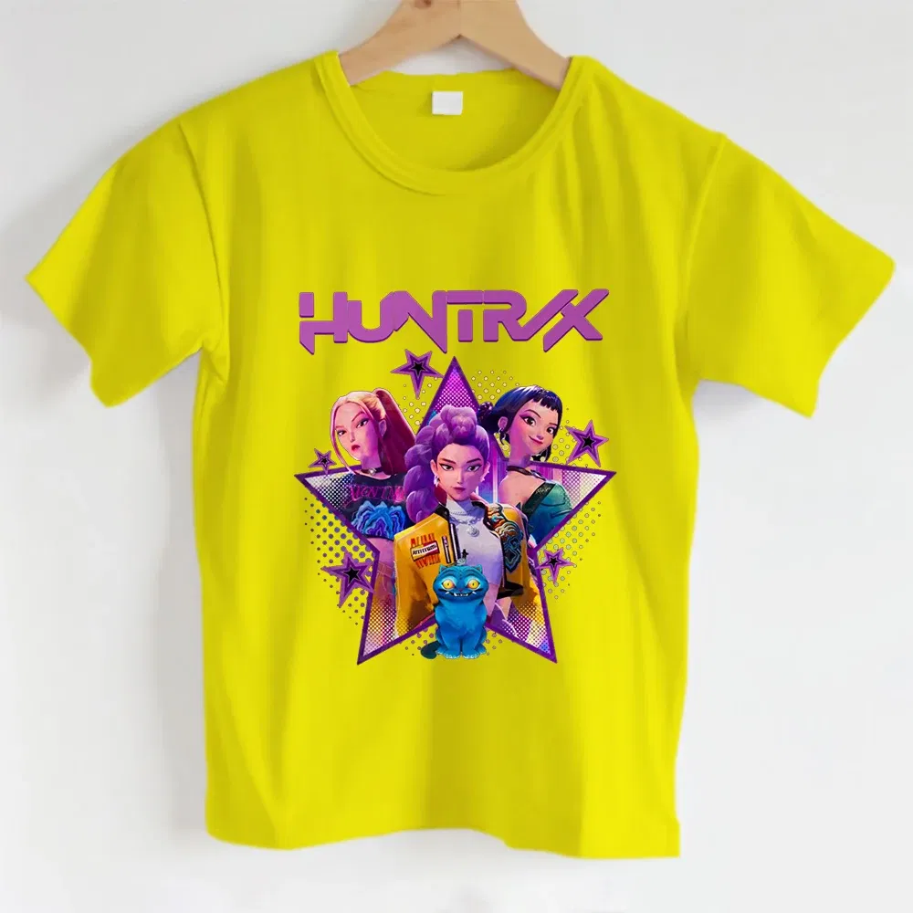 Color: black, Kid Size: 4T - KPOP Hunters Anime series pattern Girl T-shirt, Huntrix girl Group cute T-shirt