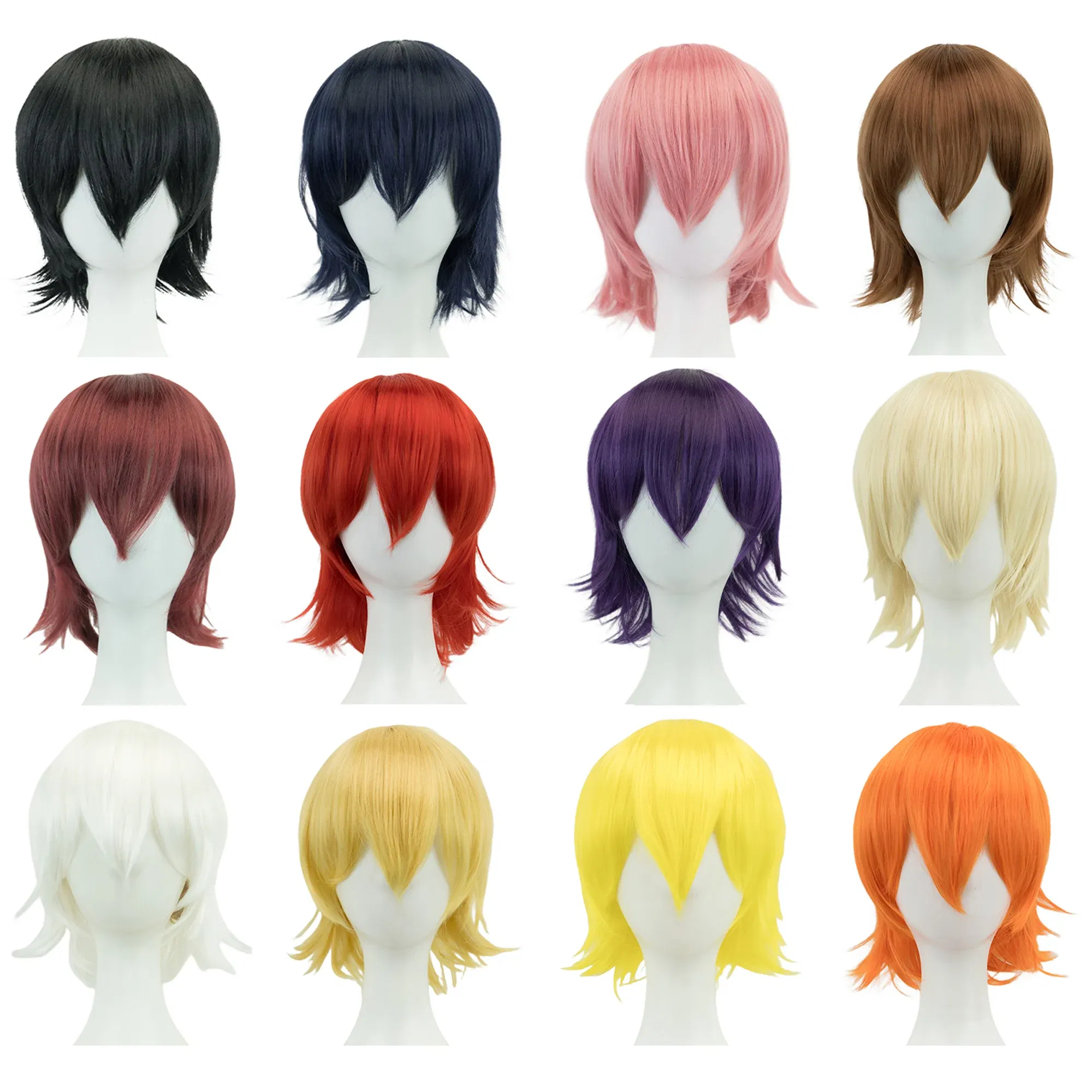 Color: PURPLE, Stretched Length: 12INCHES - Synthetic Hair Unisex Short Cosplay Hair Party BOB Wigs with Bangs Pink Black Purple Halloween Costume Lolita Wig
