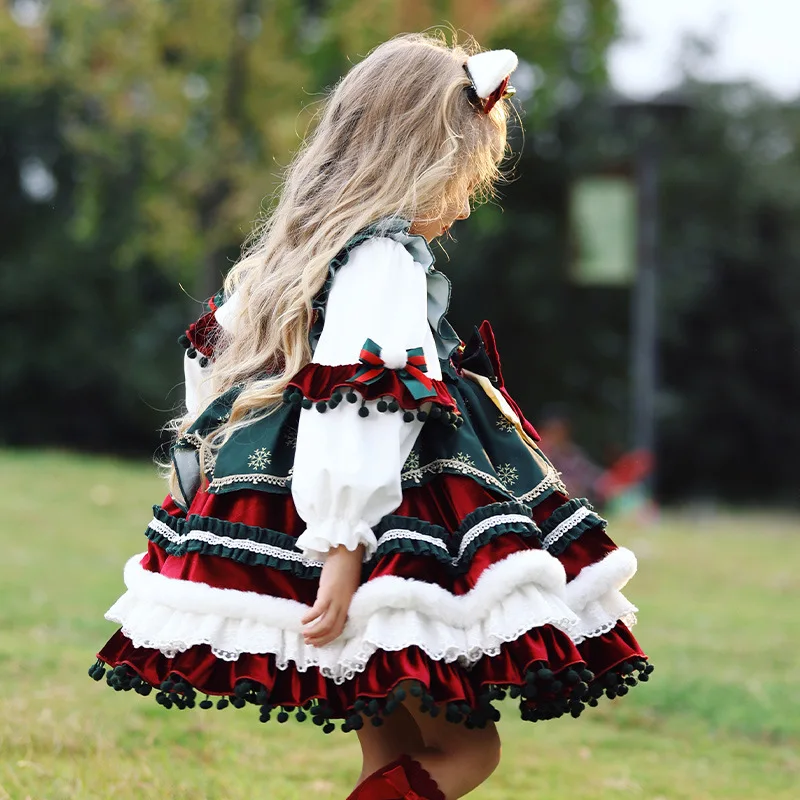 Color: Brown, Kid Size: 3M - New Autumn Winter High-End Baby Girls Velvet Lolita Princess Ball Gown Children Cute Bow Design Birthday Party Dress y1058