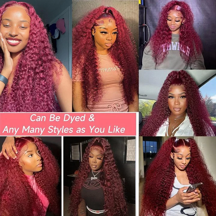 Hair Color: #2, Stretched Length: 20inches, Density: 180%, Ships From: CHINA - 30 40 Inch 99J Burgundy 13x6 Hd Lace Frontal Human Hair Wig Red Colored 13x4 Transparent Lace Curly Deep Wave Frontal Wig