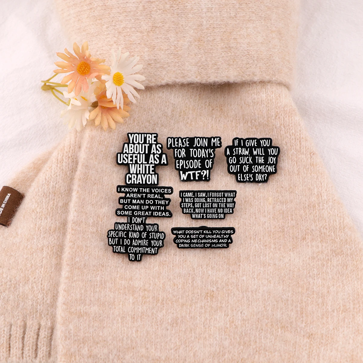 Metal color: SILVER PLATED - Funny Quotes Enamel Pin loves you Brooch Pines Lapel Pins Badge on Backpack Clothing Accessories Fashion Jewelry Friends Gifts