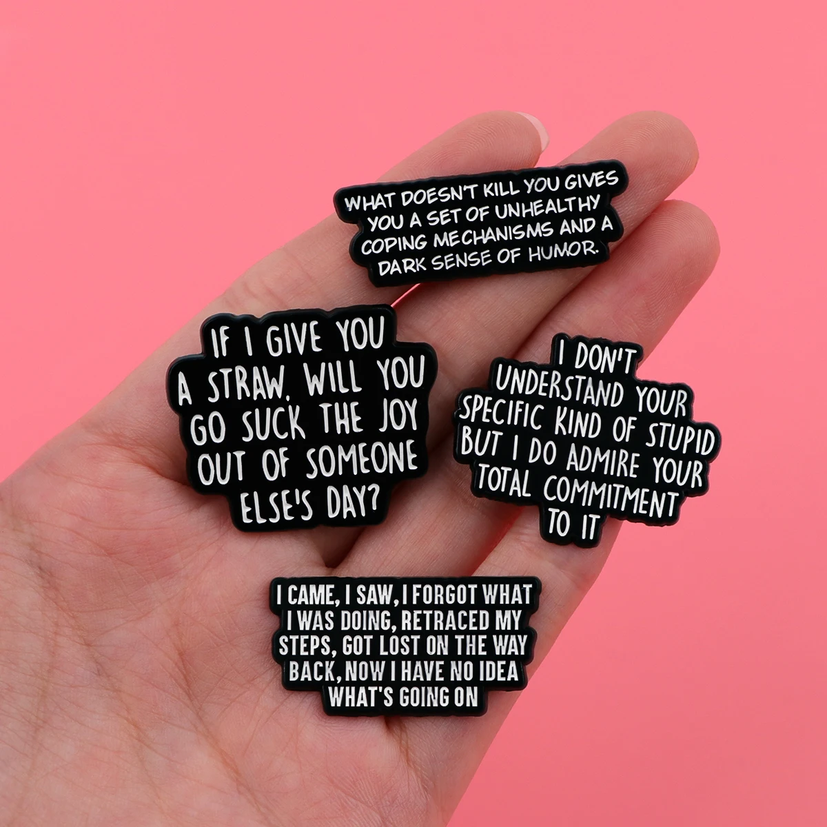 Metal color: SILVER PLATED - Funny Quotes Enamel Pin loves you Brooch Pines Lapel Pins Badge on Backpack Clothing Accessories Fashion Jewelry Friends Gifts