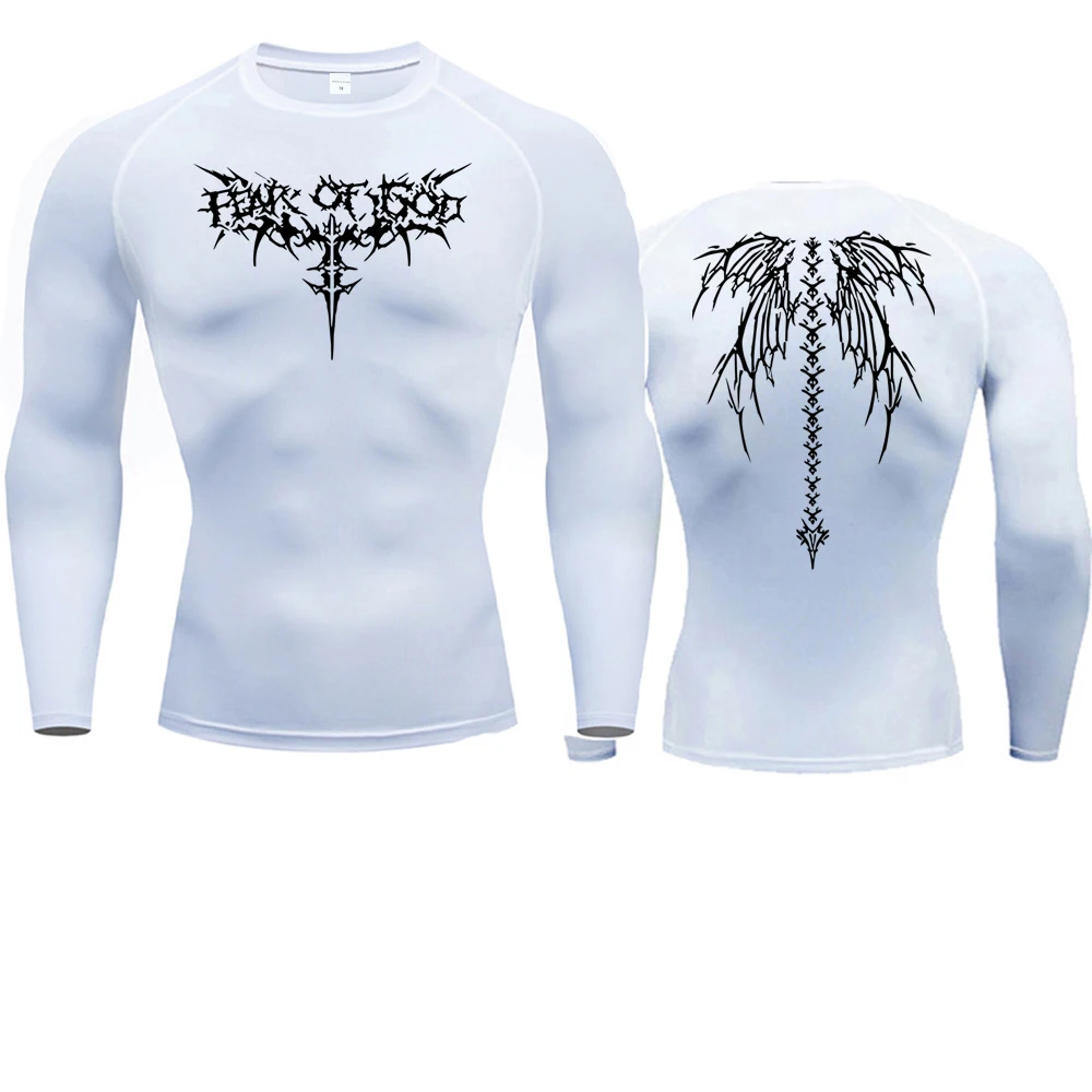 Color: Silver, Size: XXL - Men's Compression Shirt Anime Print Gym Sport Quick Dry Gym TShirts Fitness Athletic Undershirts Elasticity Tops Tee Summer Male