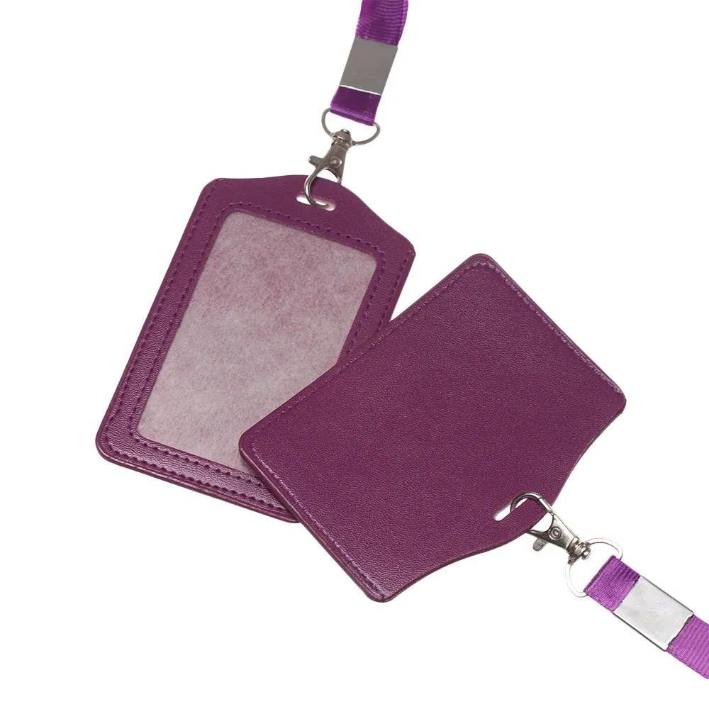 Color: Blue - Unisex Work Card Holders With Lanyard PU Bank Card Name Credit Card Holders Card Bus ID Holders Identity Badge With Neck Strap