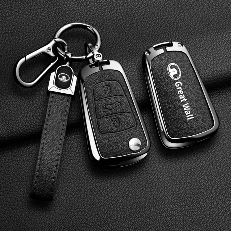 Color Name: Orange - Alloy Car Key Case Cover For Great Wall Haval Hover Wingle 5 6 H3 H5 H6 H1 H3 C30 C50 M4 3Buttons Shell Bag Protector Keychain