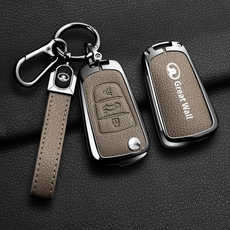 Color Name: Orange - Alloy Car Key Case Cover For Great Wall Haval Hover Wingle 5 6 H3 H5 H6 H1 H3 C30 C50 M4 3Buttons Shell Bag Protector Keychain