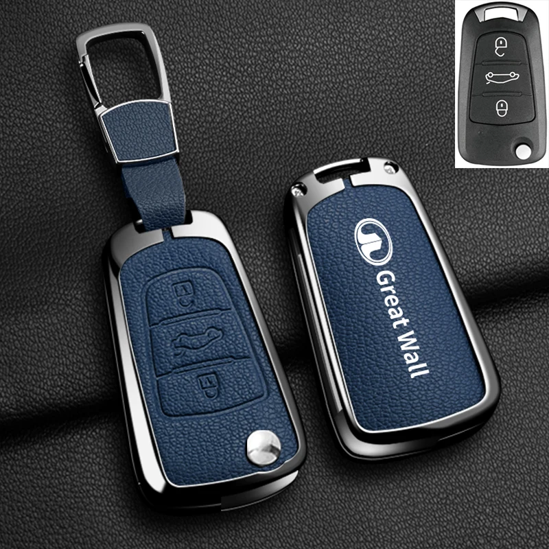 Color Name: Orange - Alloy Car Key Case Cover For Great Wall Haval Hover Wingle 5 6 H3 H5 H6 H1 H3 C30 C50 M4 3Buttons Shell Bag Protector Keychain