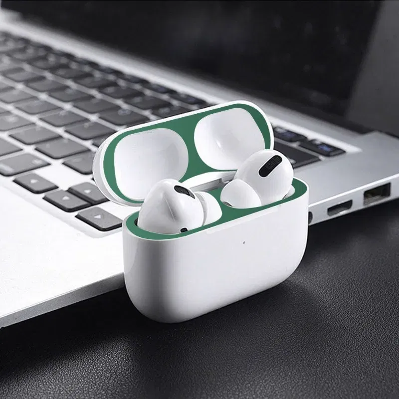 Color: Khaki - Metal Dustproof Sticker for Apple Airpods Pro Headphone Covers for Airpods Pro 2 Headphones Charging Case Protective Accessories