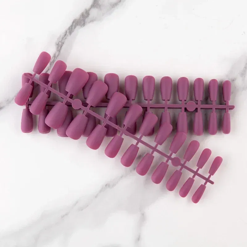 Color: PURPLE - 24Pcs Blue Frosted Matte Square False Nail Ballet Press on Nails Tips for Nails Art Artificial Fingernails Fake Nail
