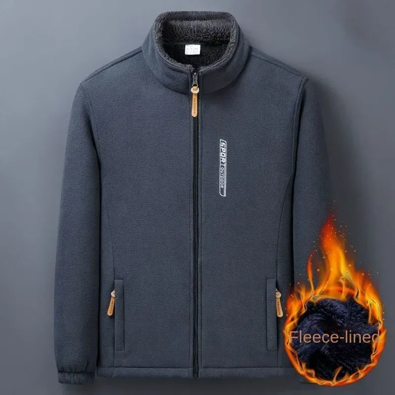 Color: Blue, Size: XXXL - Winter Men Outdoor Fleece Jacket Casual Polar Fleece Cold-Proof Thickened Coat Lightweight Windproof Zipper Cardigan Warm Jacket