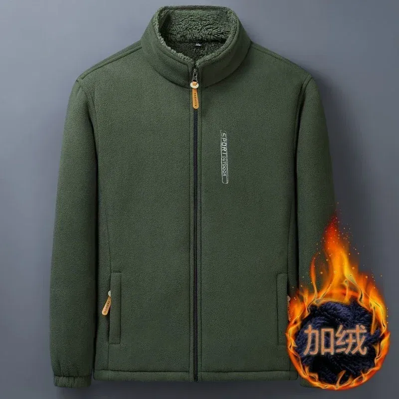 Color: Blue, Size: XXXL - Winter Men Outdoor Fleece Jacket Casual Polar Fleece Cold-Proof Thickened Coat Lightweight Windproof Zipper Cardigan Warm Jacket