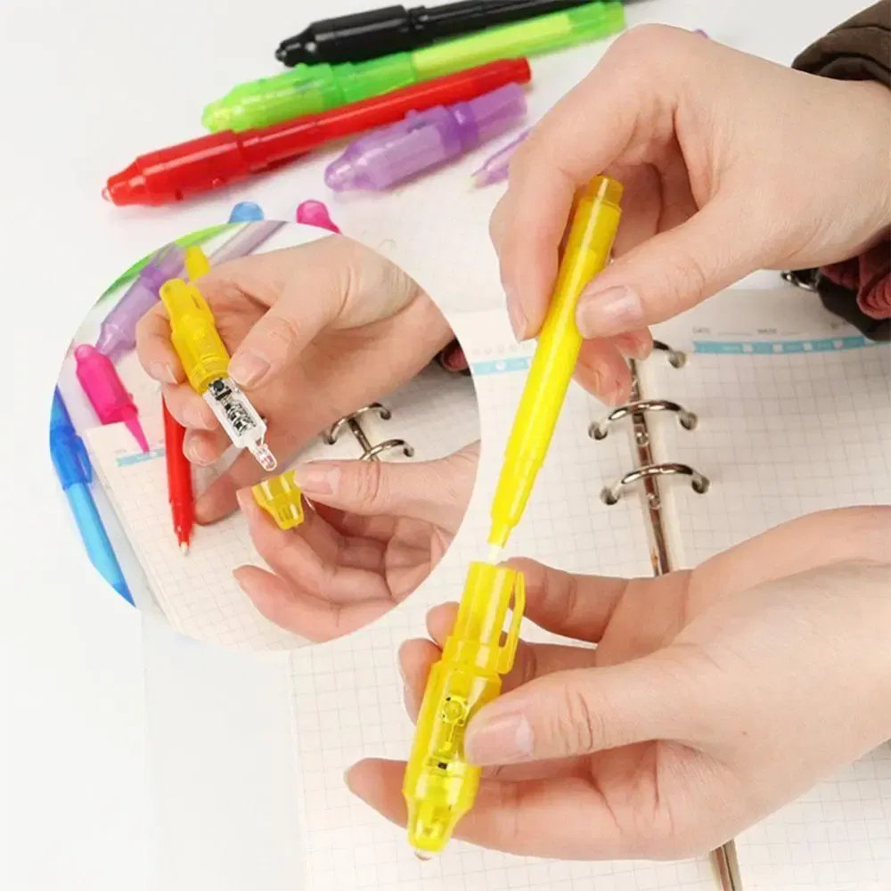 Color: grey - Luminous Light Pen Magic Purple 2 In 1 UV Black Light Combo Drawing Invisible Ink Pen Learning Education Toys for Child