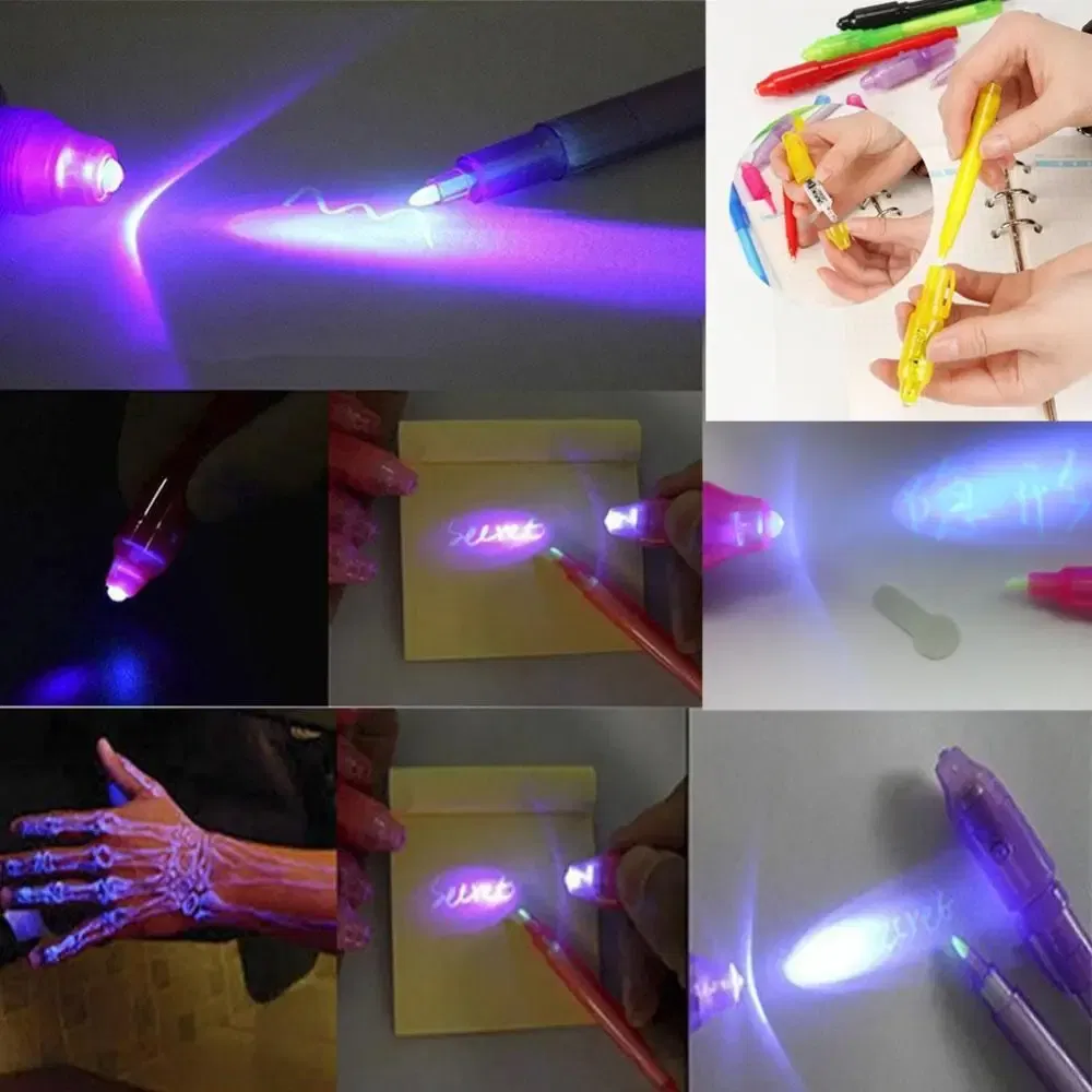 Color: grey - Luminous Light Pen Magic Purple 2 In 1 UV Black Light Combo Drawing Invisible Ink Pen Learning Education Toys for Child