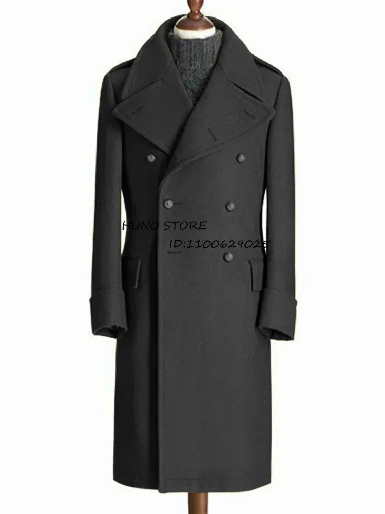 Color: Blue, Size: XXL - Windbreak Men's Jacket Wool Long Coat Lapel Double Breasted Men's Trench Coats Windbreakers Jackets Man Winter 2023 Martens Male