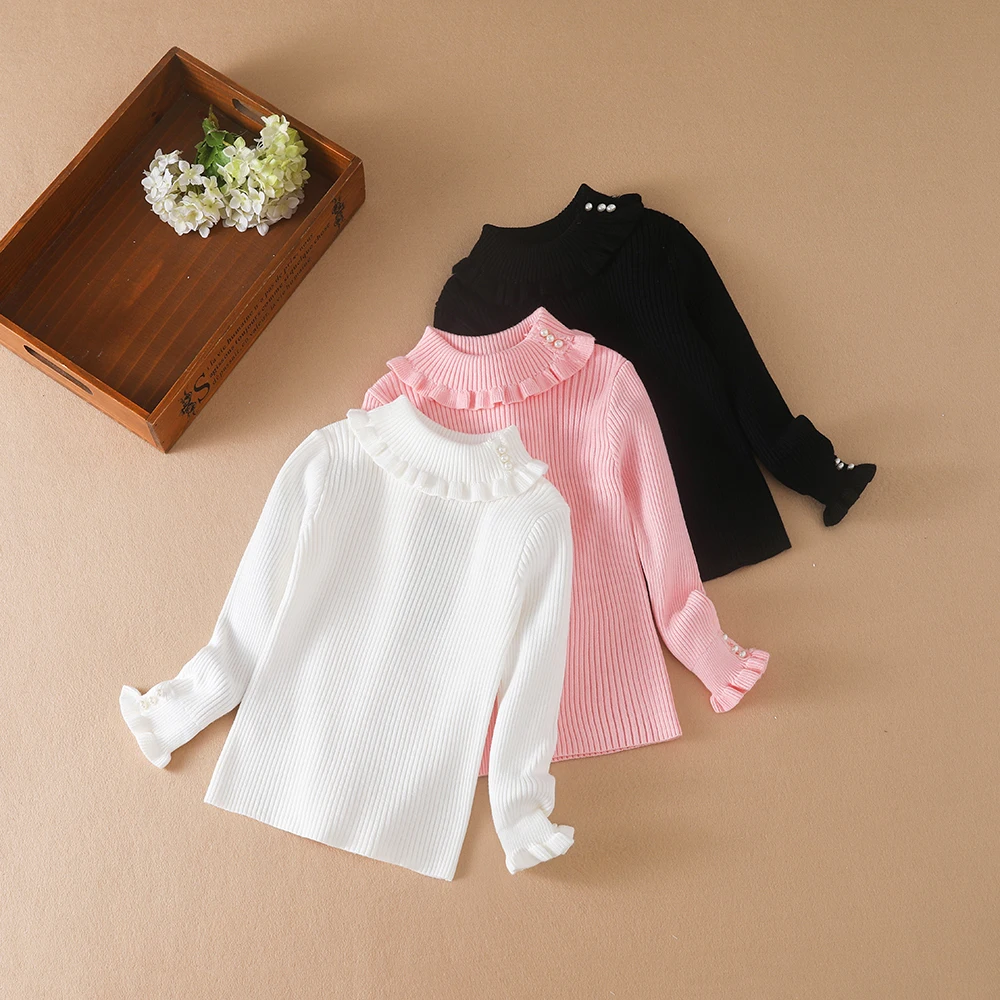 Color: Ivory, Kid Size: 9T - Girls Sweater 2025 New Winter Children Clothes Kids Tops Warm Knitwear Kids Sweater Baby Girls Turtleneck Sweaters