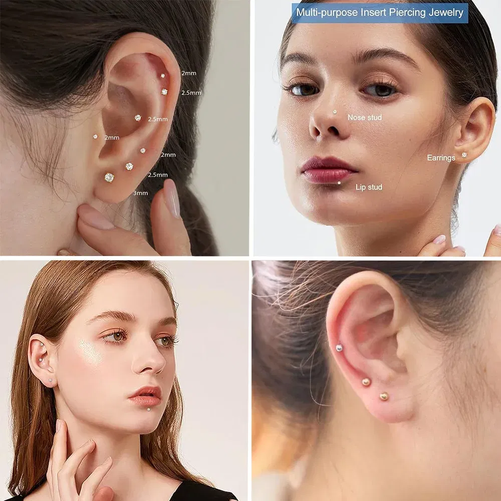 Metal color: Light Yellow Color, Ships From: CHINA, Main Stone Color: Orange - 10PCS G23 Titanium Lip Ring Labret Piercing Stud Earring CZ 16/18/20G Push Pin Ear Tragus Cartilage Helix Conch Pierc? Jewelry