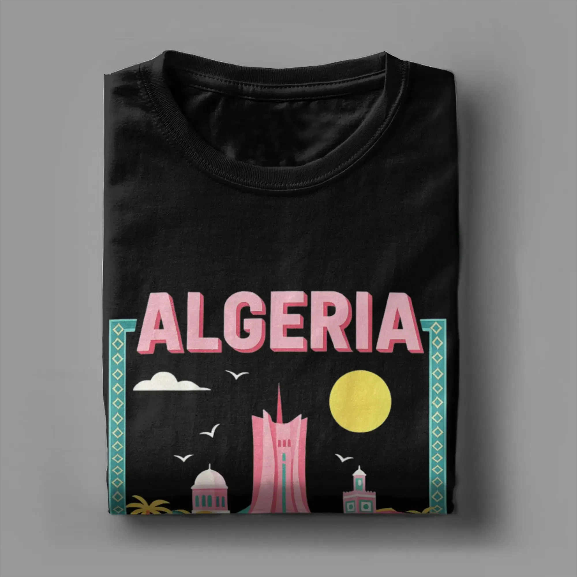 Color: Mint, Size: L - Men Algeria DZ City Algerian T Shirts Africa Arab Pure Cotton Clothes Hipster Short Sleeve Crewneck Tees Gift Idea T-Shirt