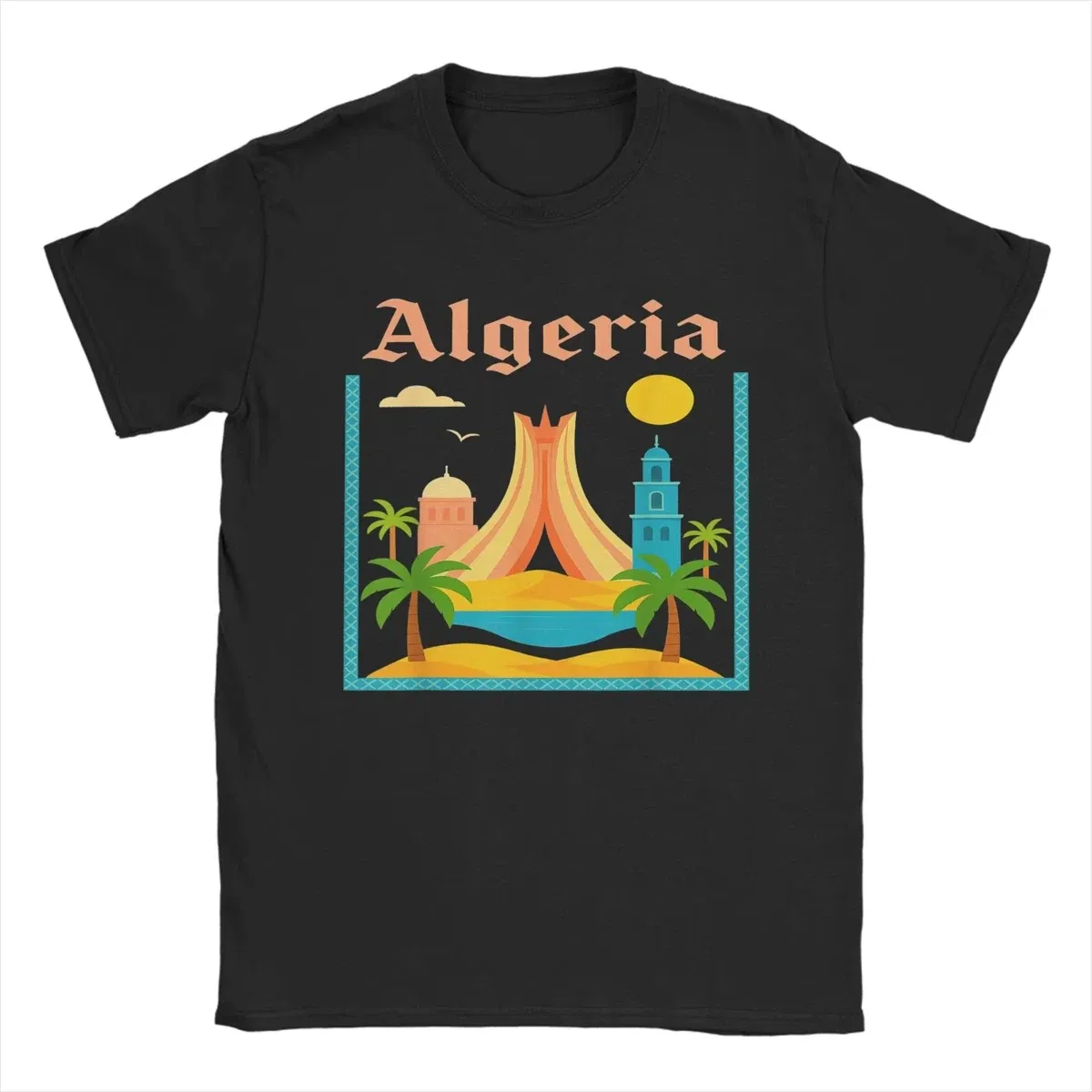 Color: Mint, Size: L - Men Algeria DZ City Algerian T Shirts Africa Arab Pure Cotton Clothes Hipster Short Sleeve Crewneck Tees Gift Idea T-Shirt