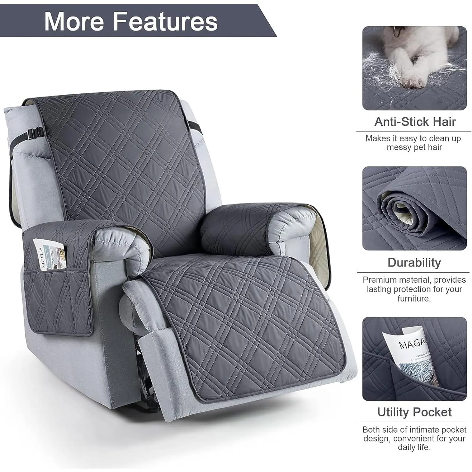 Color: Dark Khaki - Waterproof Recliner Chair Cover Non Slip Armchair Slipcovers For Recliner Chair With Pocket Washable Reclining Chair Cover