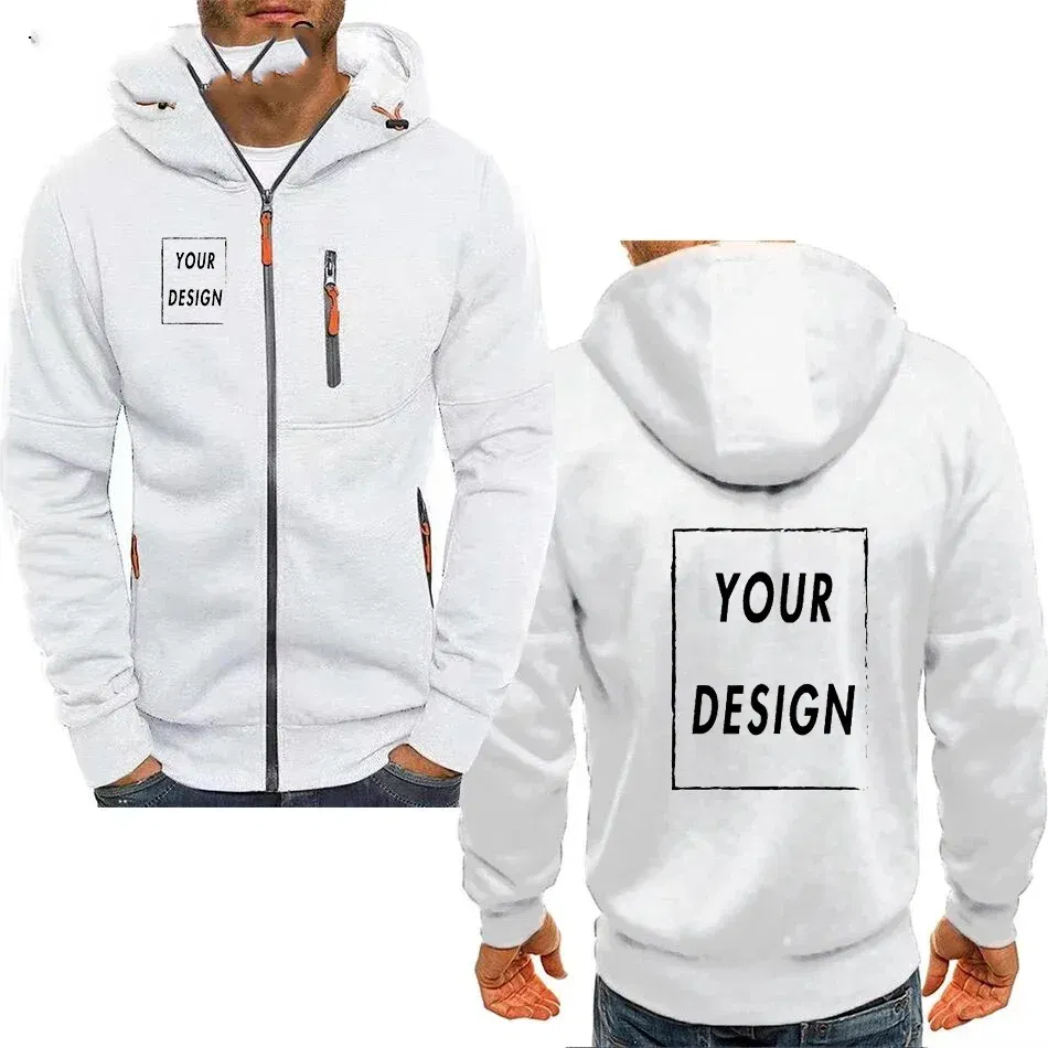 Color: black, Size: L - Men's Hooded Jacket with Pocket Zipper, Customized Image Text with Personalized Logo, Casual Sports Streetwear, Men's Wool Sweat