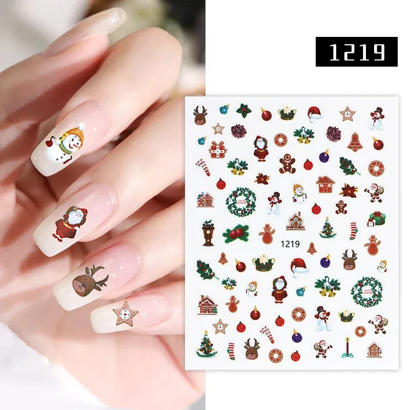 Color: Lightblue - 1Pc Christmas Stickers Santa Claus Snowflake Decals Catoon Image Muti- Pattern New Year Halloween Nail Art Stickers for Manicure
