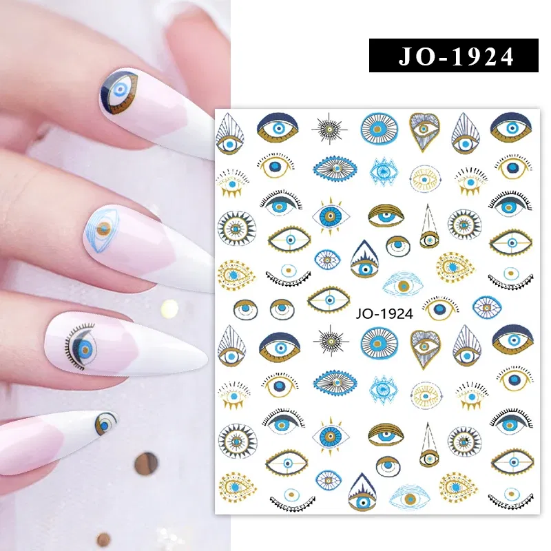 Color: Lightblue - 1Pc Christmas Stickers Santa Claus Snowflake Decals Catoon Image Muti- Pattern New Year Halloween Nail Art Stickers for Manicure
