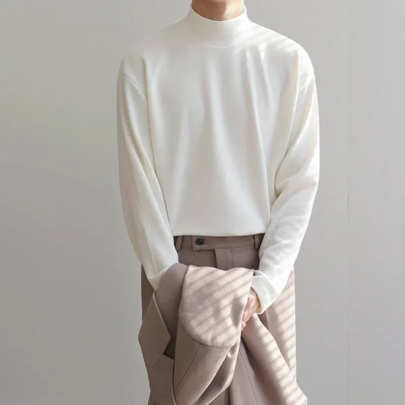 Color: SKY BLUE, Size: XXL - Yasuk Spring Autumn Winter Solid Casual Plush Turtleneck Men's Loose Bottom Double Faced Velvet Sweater Simple Warm BigSize