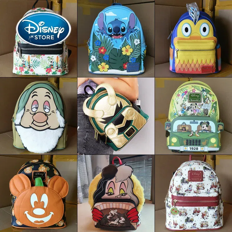 Color: Gold - Disney Tinker Bell Women Double Strap Shoulder Bag Purse Cute Disney Princess Belle PU Leather Mickey Ariel Backpack